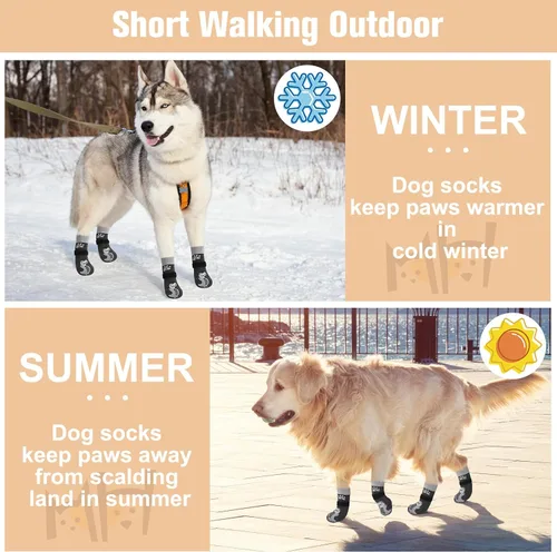 Vista 5 de BEAUTYZOO Calcetines antideslizantes para perros, zapatos de perro para pavimento frío/caliente, protectores de patas con empuñaduras, 3 pares