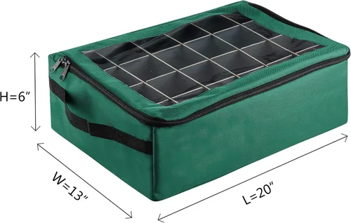 Vista 6 de Caja de almacenamiento para adornos - Organizador con cremallera con 48 compartimentos individuales y divisores para bombillas y decoraciones Verde