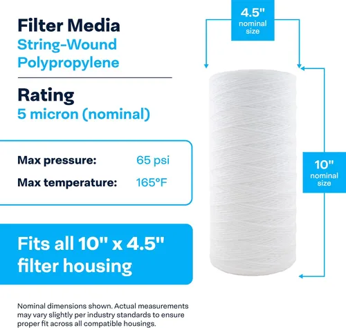 Vista 3 de SpiroPure Filtro de agua de 10x4.5 5 micrones SWC-45-1005 WP5BB97P CW5-BBS, paquete de 8