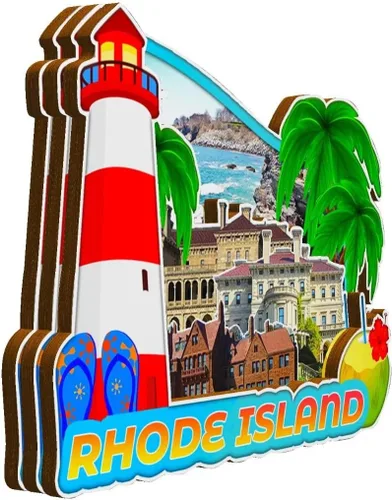 Vista 2 de Rhode Island USA - Imán de madera para nevera, monumentos en 3D, recuerdos coleccionables, decoración hecha a mano, 1333