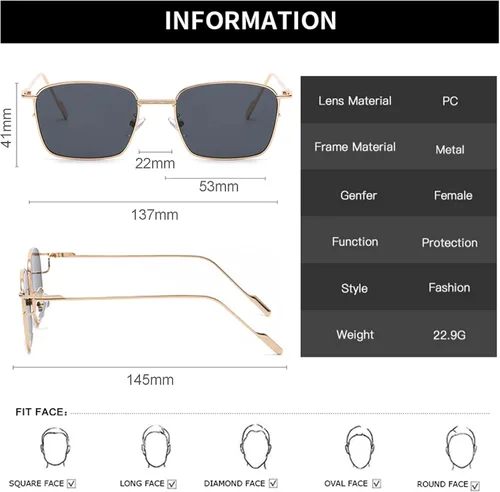 Vista 3 de Gafas de sol con protección UV para hombres, mujeres y niñas, diseño cuadrado de metal retro, gafas de sol vintage para viajes y actividades al aire