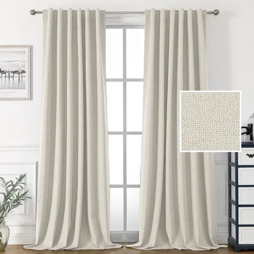 Vista 25 de H.VERSAILTEX Cortinas 100% opacas con aspecto de lino para dormitorio, cortinas de bloqueo de luz con doble cara de lino con pestaña trasera