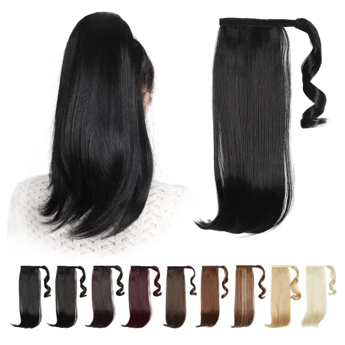 Vista 31 de Extensiones de cabello para cola de caballo, extensión de cola de caballo roja de 16 pulgadas, corta, ondulada, rizada, envolvente, cola de caballo