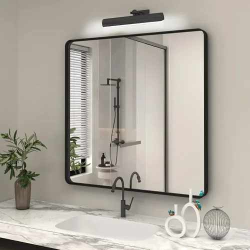 Vista 88 de Paquete de 2 espejos de baño con marco de metal negro de 22 x 30 pulgadas, espejo rectangular redondeado negro mate, antioxidante, se cuelga
