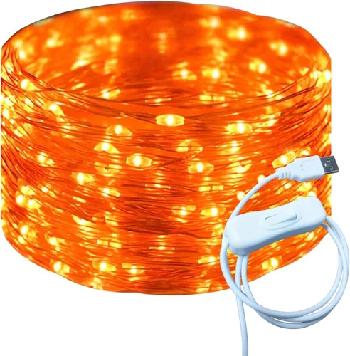 Vista 21 de RUICHEN Cable plateado de 33 pies con 100 luces LED USB con interruptor de encendido/apagado (blanco cálido)