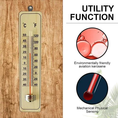 Vista 2 de Termómetro de madera para interiores, juego de 6 termómetros para exteriores, termómetros meteorológicos, termómetro de madera con doble escala, ℉