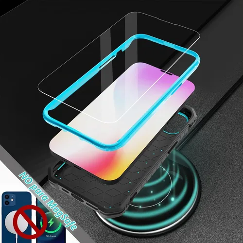 Vista 7 de ExoGuard Funda para iPhone 14, funda de goma a prueba de golpes de cuerpo completo viene con un protector de pantalla de vidrio templado y soporte