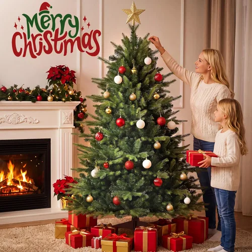 Vista 2 de 6ft Artificial Christmas Tree, Dense Branches Realistic Christmas Tree for Holiday Decor Collapsible Christmas Tree Reusable and Easy to Assemble