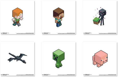 Vista 6 de Trends International Gallery Pops Minecraft - Paquete de arte de pared isométrico de Mobs de jugador (paquete de 6), arte de pared Gallery Pops