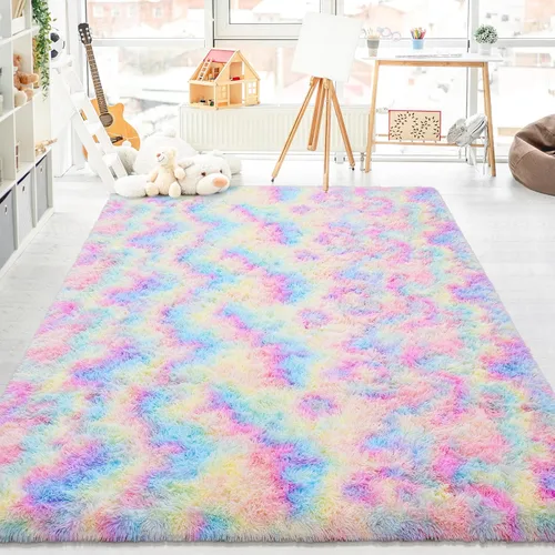 Vista 240 de Softlife Alfombra naranja para dormitorio, alfombra de felpa esponjosa para sala de estar para niñas, alfombra lanuda para niños, alfombra suave