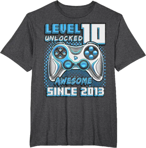 Vista 18 de Level 10 Unlocked Awesome 2013 Video Game 10th Birthday Boy T-Shirt, Negro