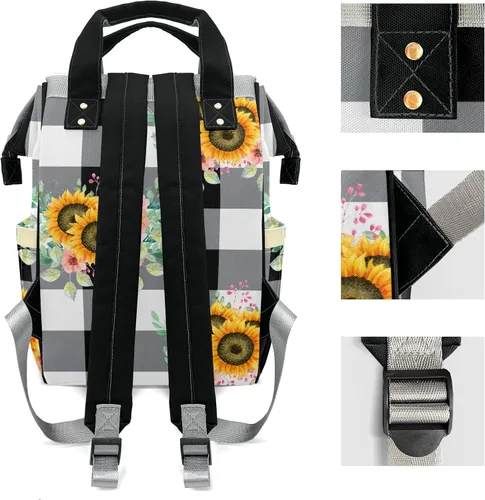 Vista 3 de Mochila de pañales con patrón de girasol con nombre, bolsa multifunción de gran capacidad para mamá, papá, unisex, niño y niña, Diseño 1, Mochilas