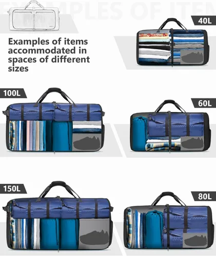 Vista 9 de Gonex Bolsa de viaje plegable grande de 40 L, 60 L, 80 L, 100 L, 150 L, con compartimento para zapatos, plegable, ligera, repelente al agua, bolsa