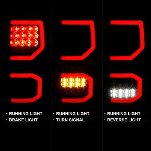 Vista 7 de AmeriLite para camioneta Toyota Tundra 2007-2013, cristal negro [Full LED] Faros traseros dobles tipo C de tubo de repuesto, lámpara de freno, par