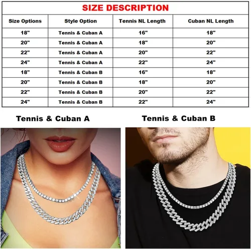 Vista 6 de HH BLING EMPIRE - Cadena de tenis con diamantes de imitación para hombres y mujeres, cadenas de tenis y eslabones cubanos de 18 a 30pulgadas