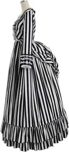 Vista 3 de Sleepy Hollow Katrina Van - Vestido de disfraz con borlas, color blanco y negro a rayas
