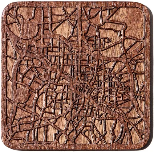 Vista 100 de Posavasos Amsterdam Map by O3 Design Studio, 1 pieza, posavasos de madera Sapele con mapa de la ciudad, hecho a mano, varias ciudades opcionales