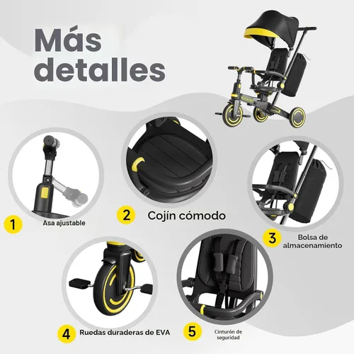 Vista 5 de WinHope Triciclo de empuje 9 en 1 para niños pequeños de 1 a 3 años, triciclo convertible para niños con asa de empuje y cinturón de seguridad