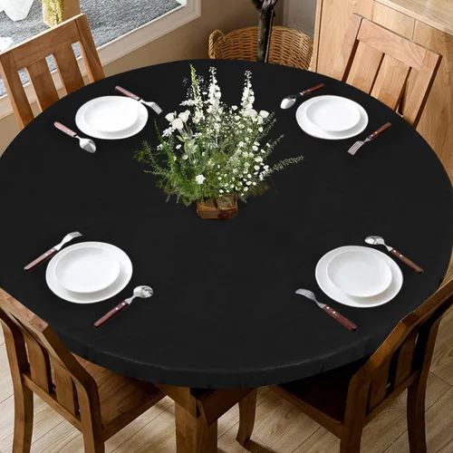 Vista 3 de LUSHVIDA - Mantel ajustable de vinilo para mesa redonda, impermeable y con borde elástico, mantel de plástico