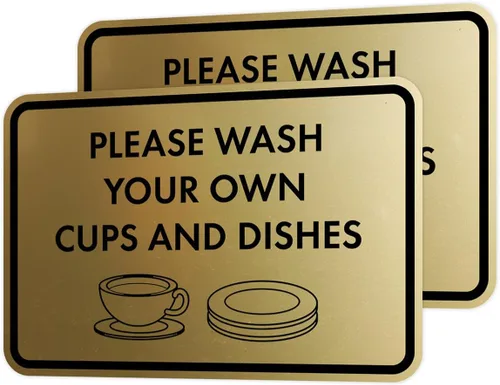 Vista 59 de Letrero clásico enmarcado con texto en inglés «Please Wash Your Own Cups and Dishes» (negro)
