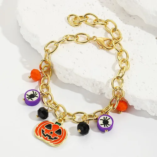 Vista 5 de Pulsera gótica espeluznante con dije de calabaza, araña, bruja y fantasma, regalo de joyería de disfraz de Halloween para mujeres y niñas, pulsera