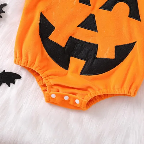 Vista 6 de Disfraz de Halloween mullido para bebés y niñas con estampado de cara de fantasma, sudadera con capucha para cosplay
