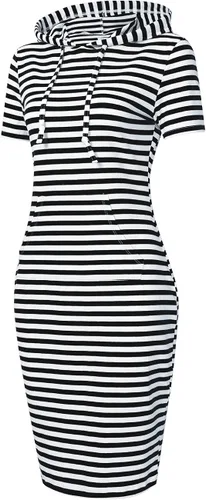 Vista 2 de Vestido MISSKY con capucha, bolsillos, estampado de rayas, hasta la rodilla, ajustado, informal, para mujer