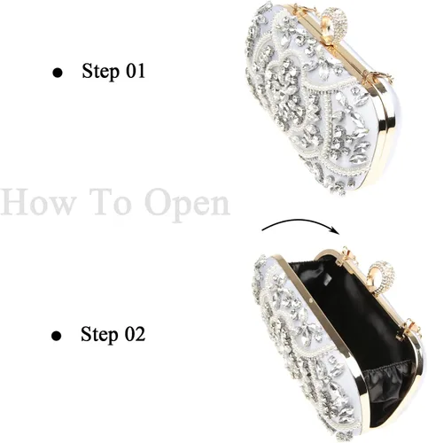 Vista 7 de Womens Sparkly Rhinestone Crystal Clutch Bag Glitter Sequin Bridal Purse Evening Handbag for Wedding Party Prom