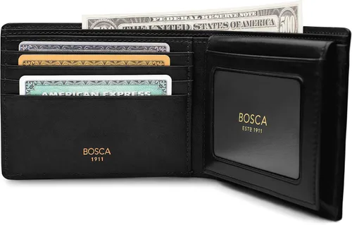 Vista 4 de Bosca Billetera de cuero de crédito para hombre con tarjeta de identificación, Negro -, Cartera