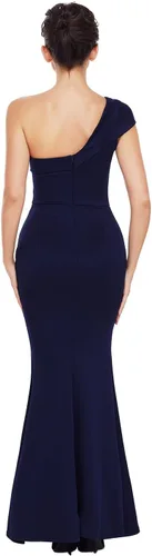 Vista 4 de Vestido asimétrico de un hombro descubierto con cintura imperio fruncida para mujer, vestido de fiesta de graduación, boda, fiesta