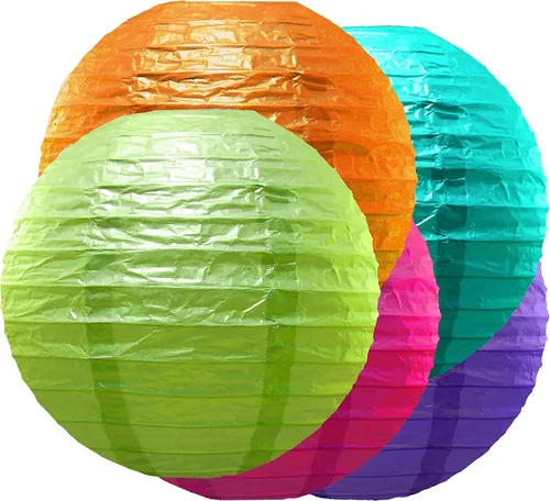 Vista 5 de LumaBase Linternas redondas de papel, oro metálico - Juego de 5