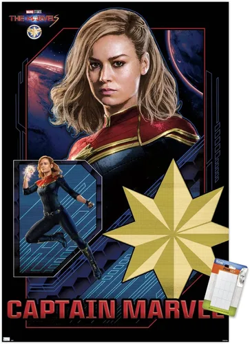 Vista 12 de Trends International Marvel The Marvels - Póster de pared de Capitán Marvel, 14.72 x 22.37 pulgadas, versión enmarcada de madera de granero