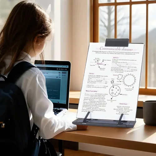 Vista 4 de Barelove Soporte de papel para documentos con 7 posiciones ajustables, soporte de papel de metal negro para escritorio al escribir para leer letras