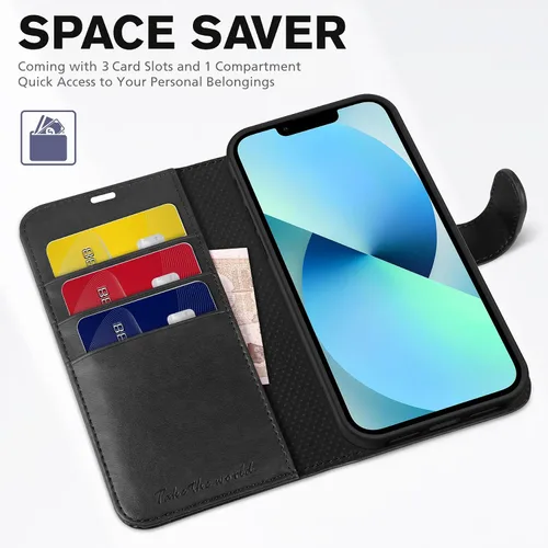 Vista 7 de TUCCH Funda Tipo Billetera para iPhone 13 (6.1") 2021, con Bloqueo RFID, con Soporte para 3 Tarjetas, de Piel Sintética, Tipo Folio