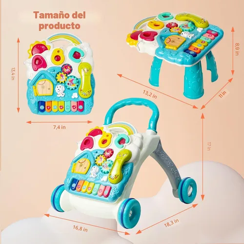 Vista 6 de Sit to Stand Baby Walker Toy - Centro de actividades con música y luz Azul