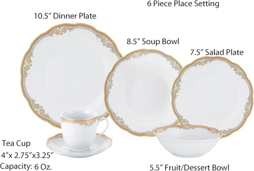 Vista 7 de Lorenzo Import Catherine - Vajilla de porcelana ondulada (57 piezas)