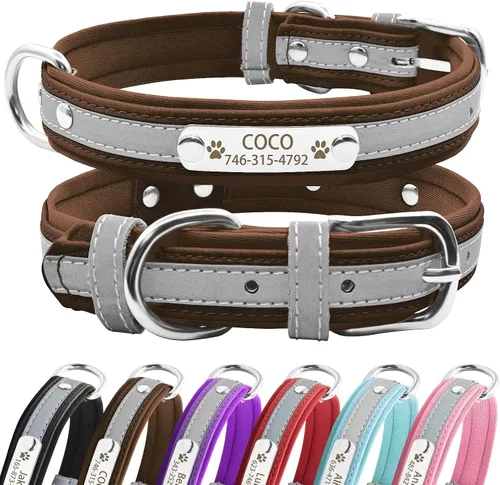 Vista 16 de Collares reflectantes personalizados para perros con acolchado de neopreno, collar de perro grabado personalizado con placa de nombre para perros