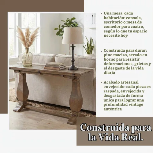 Vista 4 de Martin Svensson Home Napa Solid Wood Flip Top Sofa Table, Natural Natural recuperado