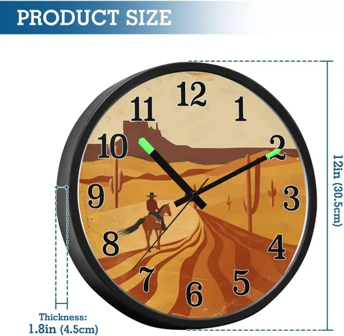Vista 3 de Battery Operated Silent Non-Ticking Clock Luminous Voice-Activated Modern Clocks Desert Men Horse Retro 12 Inch for Kitchen,Bathroom Home Office
