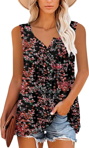 Vista 2 de Camisetas sin mangas para mujer y camisetas florales de verano de manga corta