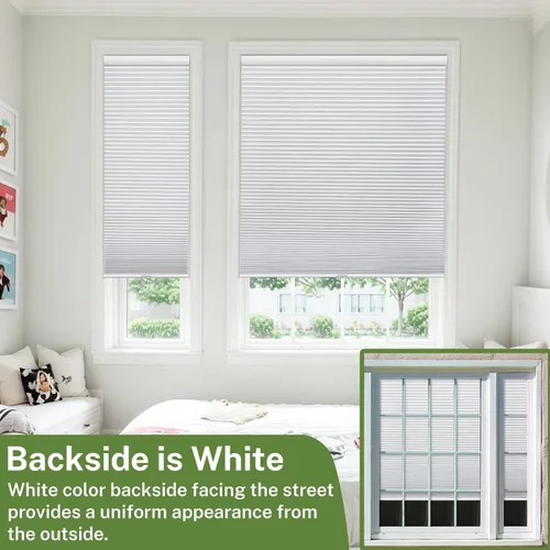Vista 5 de MiLin Persianas celulares 100% opacas sin cordón, persianas para ventanas, aislamiento de calor, protección UV, diseño de panal de abeja, persianas
