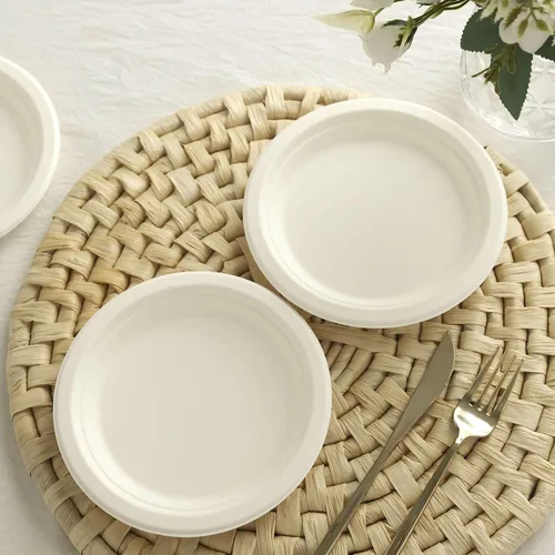 Vista 9 de Efavormart - Paquete de 50 platos redondos de bagazo biodegradables blancos de 7 pulgadas, compostables, ecológicos, desechables, aperitivos, Tipo 17