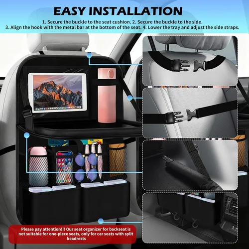 Vista 5 de Organizador de asiento trasero mejorado 2026, organizador multifuncional para asiento trasero con bandeja para autos y portavasos, Roadtrip