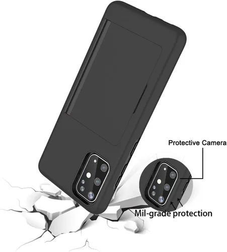 Vista 4 de Funda para teléfono Samsung Galaxy A51 5G con protector de pantalla de vidrio templado y soporte para tarjeta de crédito, accesorios híbridos