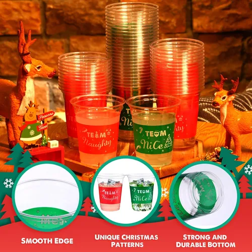 Vista 3 de Rtteri 24 vasos de plástico desechables de 12 onzas para decoración de fiestas de Navidad, cerveza, bebidas, aperitivos