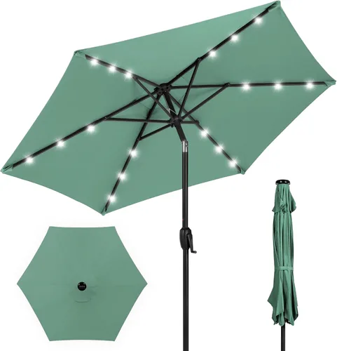 Vista 56 de Best Choice Products Sombrilla de Patio Solar de Poliéster con Luz LED de 10 pies con Ajuste de Inclinación y Tela Resistente a los Rayos UV - Gris