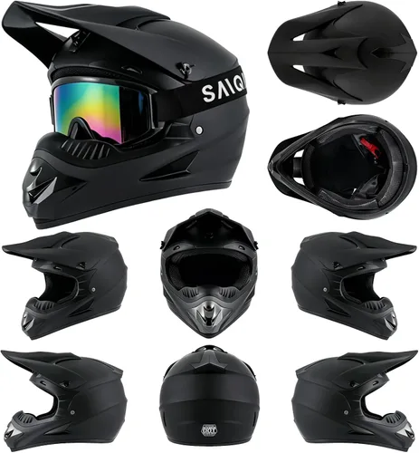 Vista 2 de Casco de motocross, ATV para jóvenes y niños, casco de motocicleta todoterreno BMX de 4 ruedas, con certificado DOT, con guantes y máscara de gafas