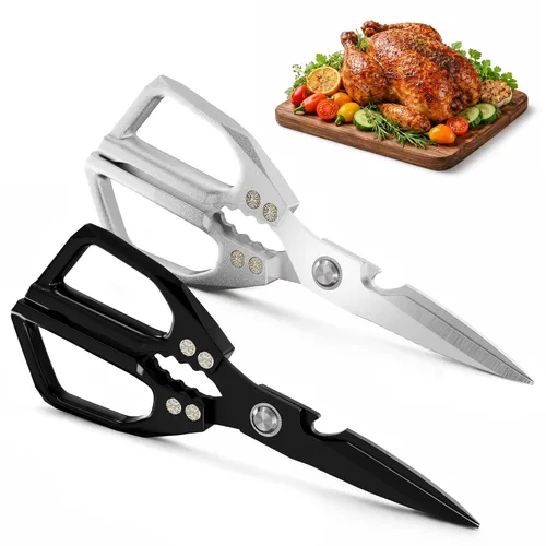 Vista 15 de Tijeras de cocina 2 en 1 para alimentos, tijeras de tabla de cortar con Agarradera negra
