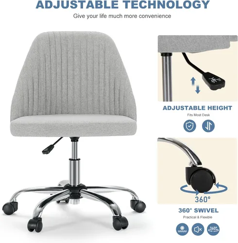 Vista 5 de DUMOS Silla de oficina en casa, cómoda silla de escritorio con ruedas Gris