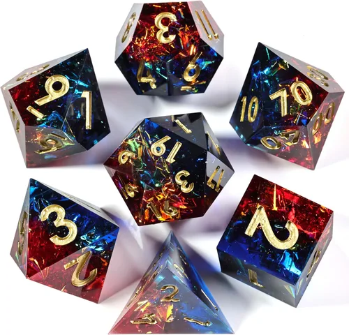 Vista 12 de Mini Planet Poliédrico MTG Sharp Edge Liquid Core Dungeons and Dragons RPG Resina Hecho a Mano 7Pcs DND Juego de dados